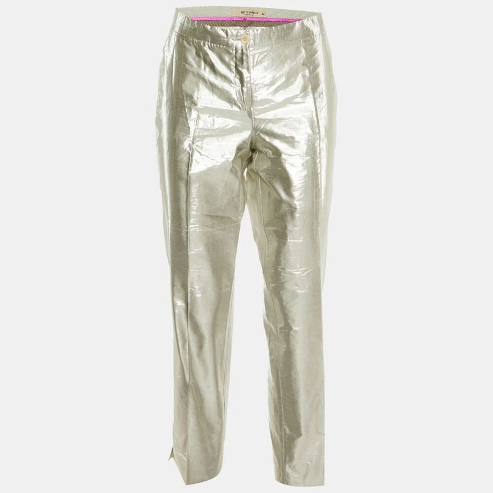 Etro Silver Lurex Silk Pants M